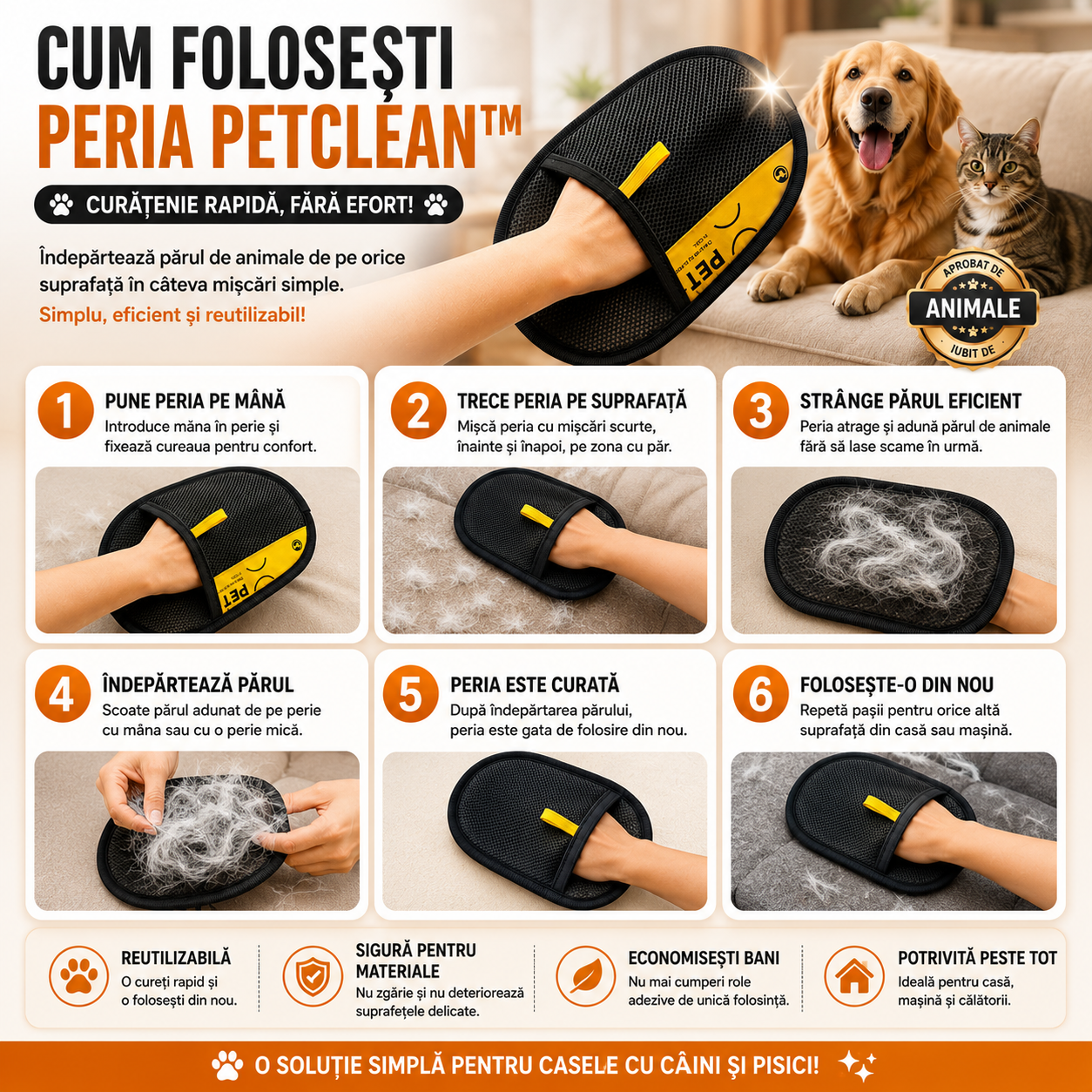 🐾 Perie Pentru Păr de Animale cu PetClean™