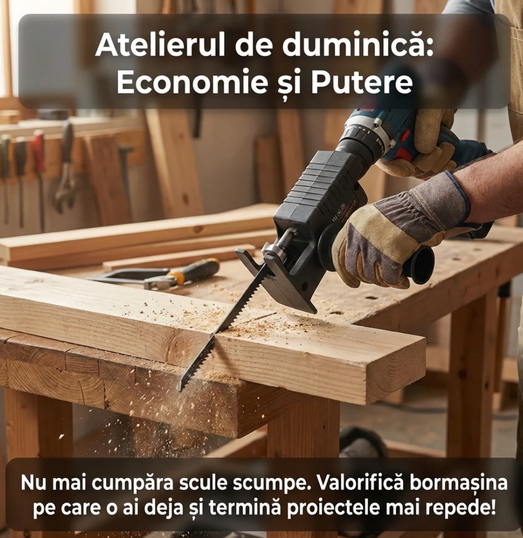 Adaptor Ferăstrău Pendular pentru Bormașină, Include 3 Lame pentru Lemn și Metal