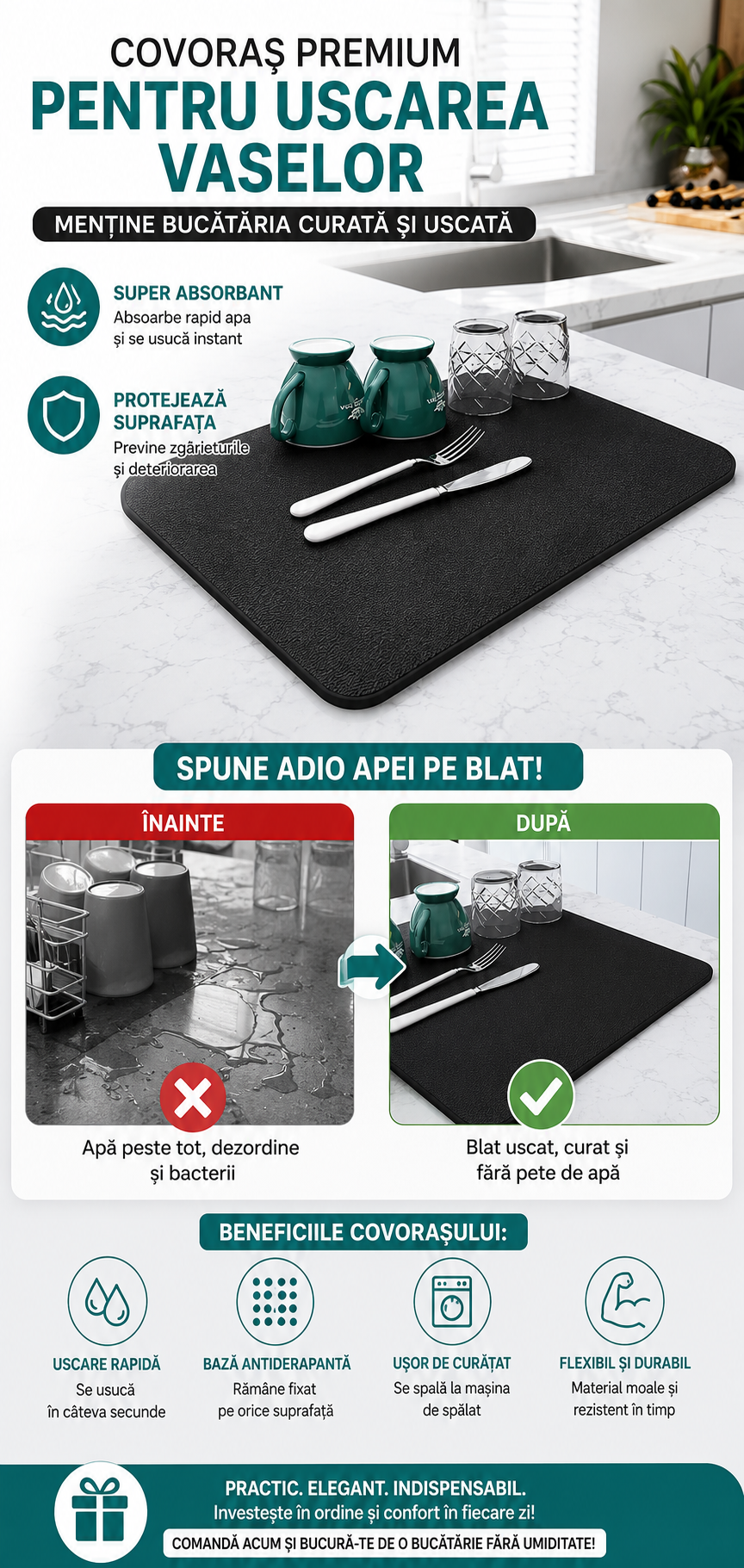 Covoraș Absorbant Premium , Bucătărie curată, fără grija apei.
